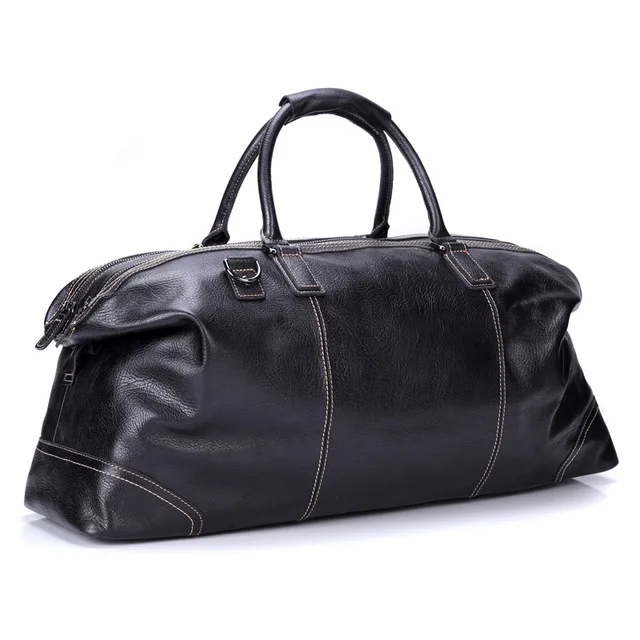 Мужская Большая вместительная модная спортивная сумка из натуральной коровьей кожи, Мужская винтажная Сумка-тоут для путешествий LY47 - Цвет: Черный