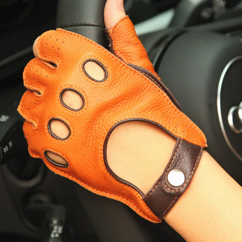 2019 New Lady Buckskin Gloves Driving Non-Slip Semi-Finger Genuine Leather Woman Deerskin Gloves Breathable Unlined EL116