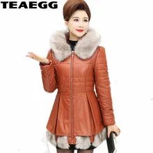 TEAEGG Куртки из искусственной кожи женские пальто размера плюс 4XL 5XL высококачественное коричневое Женское зимнее кожаное пальто из искусственной кожи парка из искусственного меха AL714
