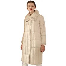 Новинка, Женское зимнее длинное пуховое пальто с меховым воротником, Женская куртка-парка на 90% белом утином пуху, толстое теплое элегантное пуховое пальто, женская тонкая куртка