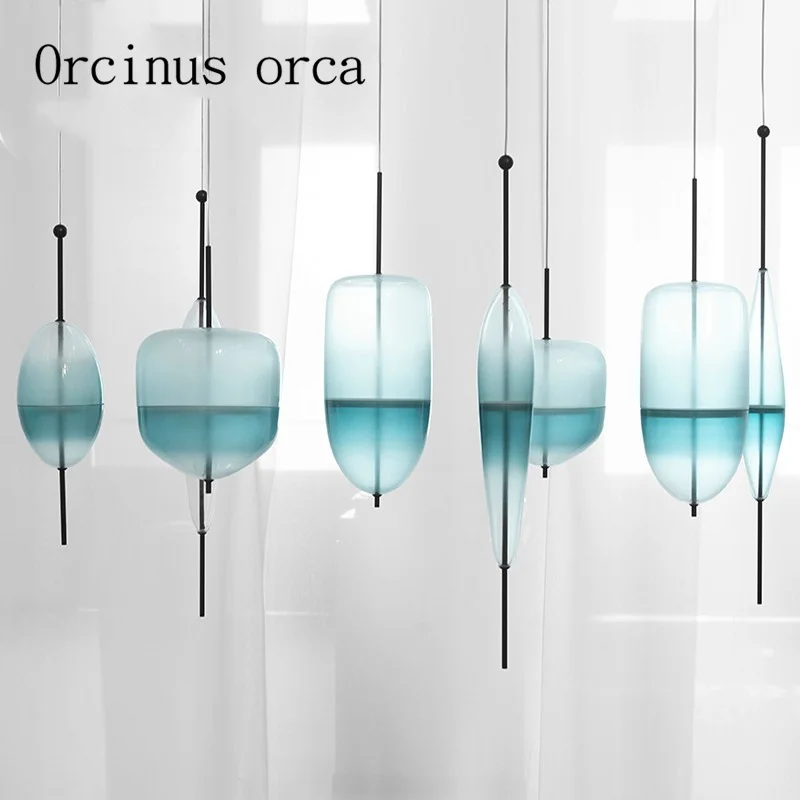 

Nordic modern art pendant lamp Light green gradient glass chandelier restaurant bar lamp Postmodern creative personality