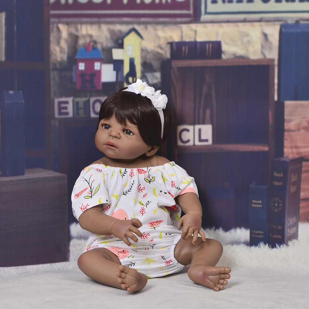 Коллекционная кукла 23 &quotReborn Baby doll полное тело силикон 57 см Реалистичный Черный