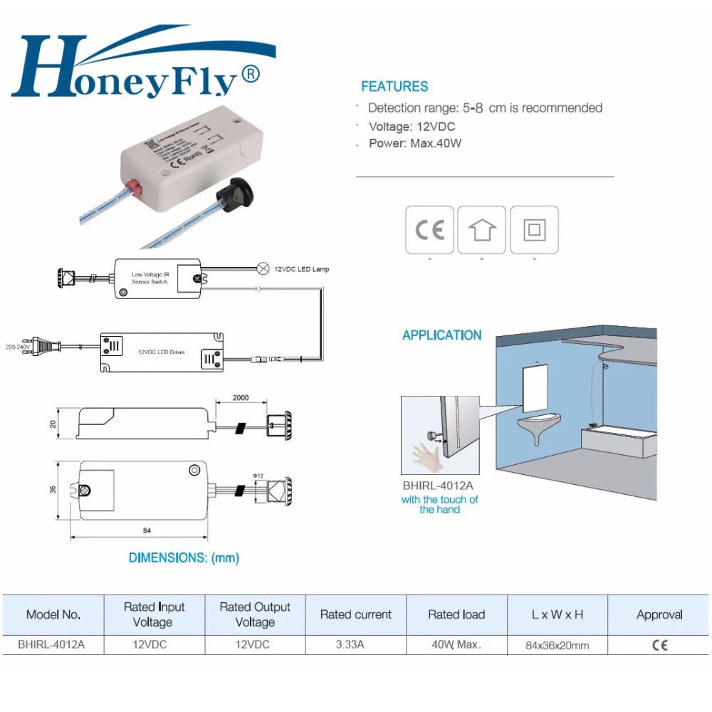 HoneyFly 6 шт. светодиодный ИК датчик DC12V переключатель 40 Вт инфракрасный светильник