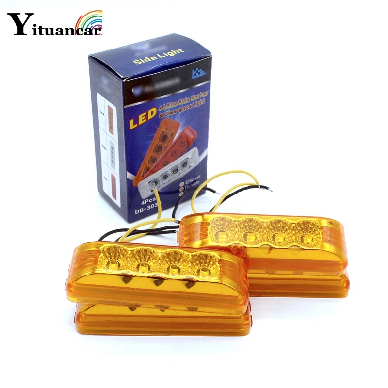 Yituancar 4Pcs 4 LEDs Tail Light Bar Assembly Side Market Clearance Car Day Lamp Styling White