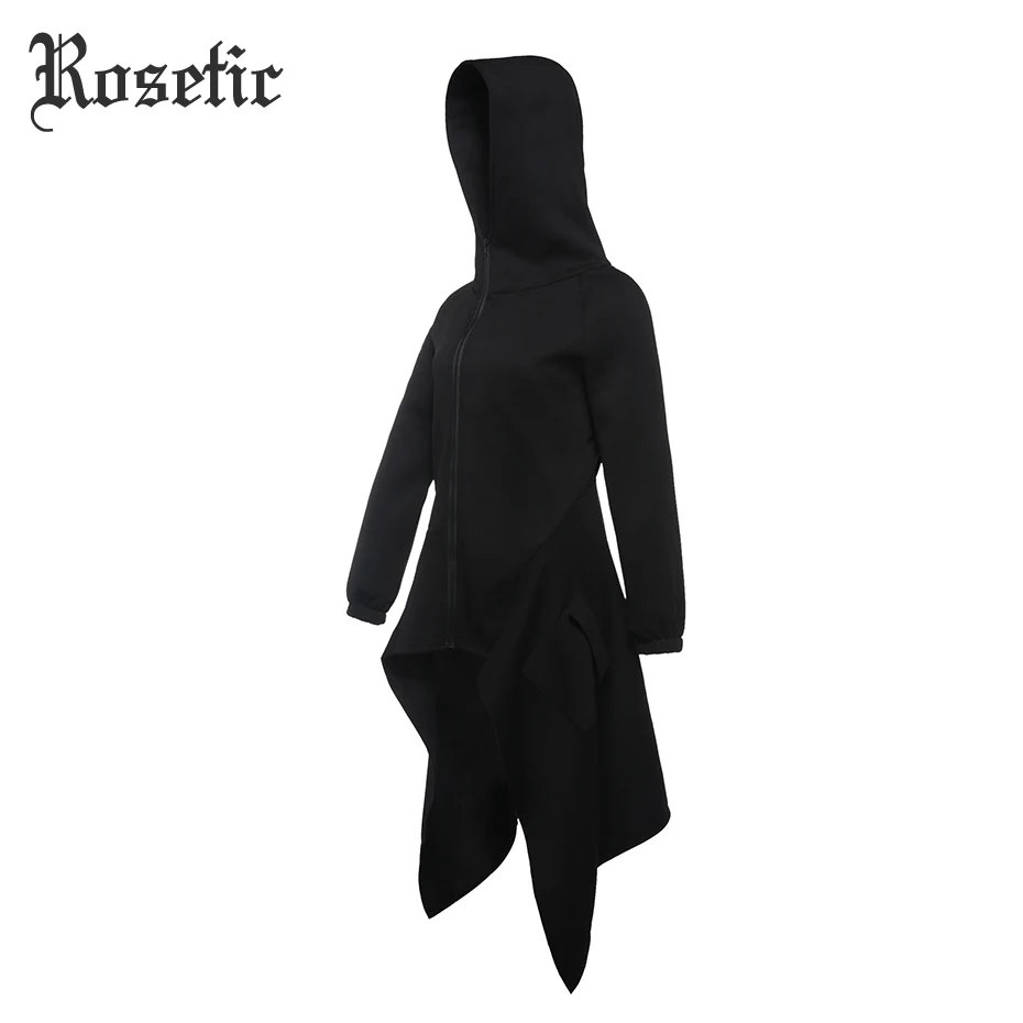 Rosetic النساء مقنعين أسود عارضة البلوز الظلام القوطية غير النظامية مقنعين الشارع عارضة قميص الإناث فاسق القوطي الدافئة ارتداء