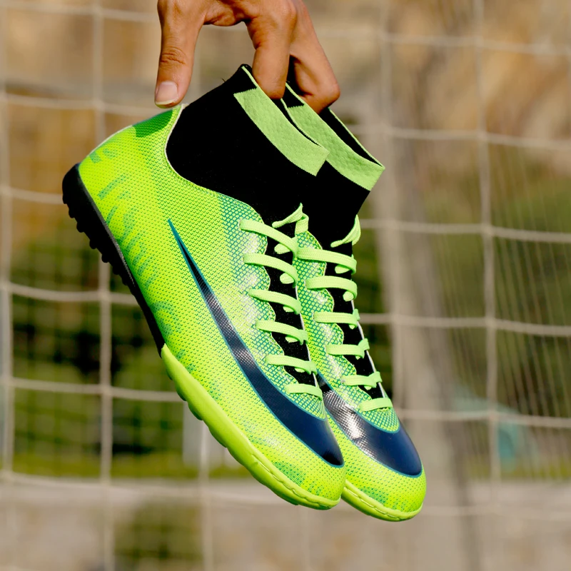 

2018 New Men's Soccer Outdoor Soccer Cleats Shoes High Top TF/FG Football Boots Training Sports Sneakers Shoes Plus Size 35-44