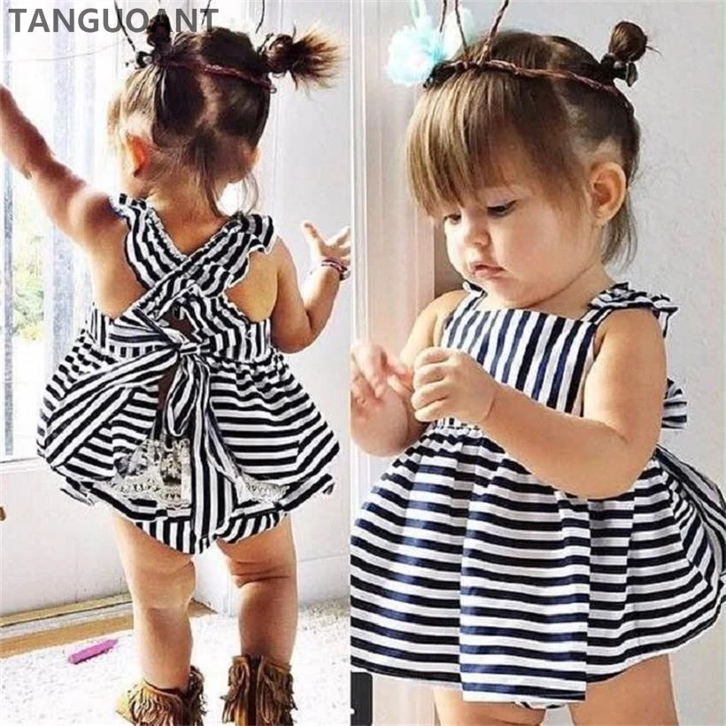 

TANGUOANT Hot Sale Summer Girl Clothing Set Baby Wedding Suits Princess Stripe Kids Clothing Girls Clothes