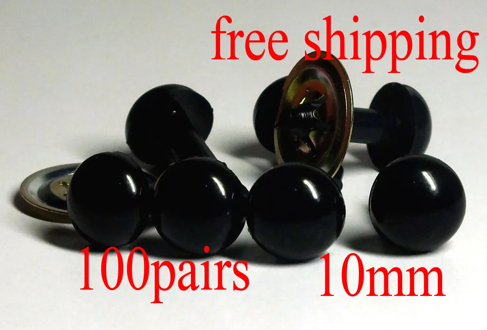 Free Shipping!! 100pairs/lot High Quality Bright Black Plastic Safety Eyes For Toy Teddy Puppets-10mm