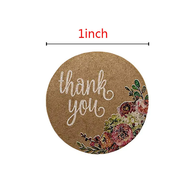 

1"Inch Round Floral Thank You Kraft Stickers Suitable for with handmade or homemade gift party decoration/500 Labels per roll