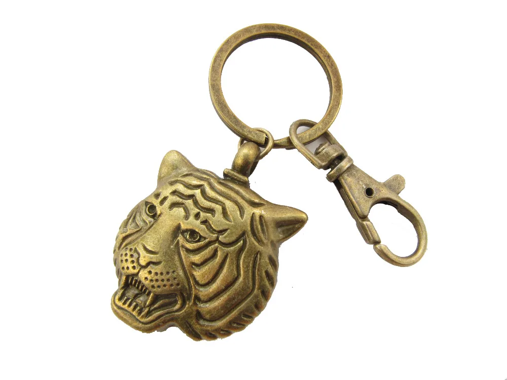 Wholesale 2pcs Ancient Bronze Tiger Head Keychain, Tiger Head Charm