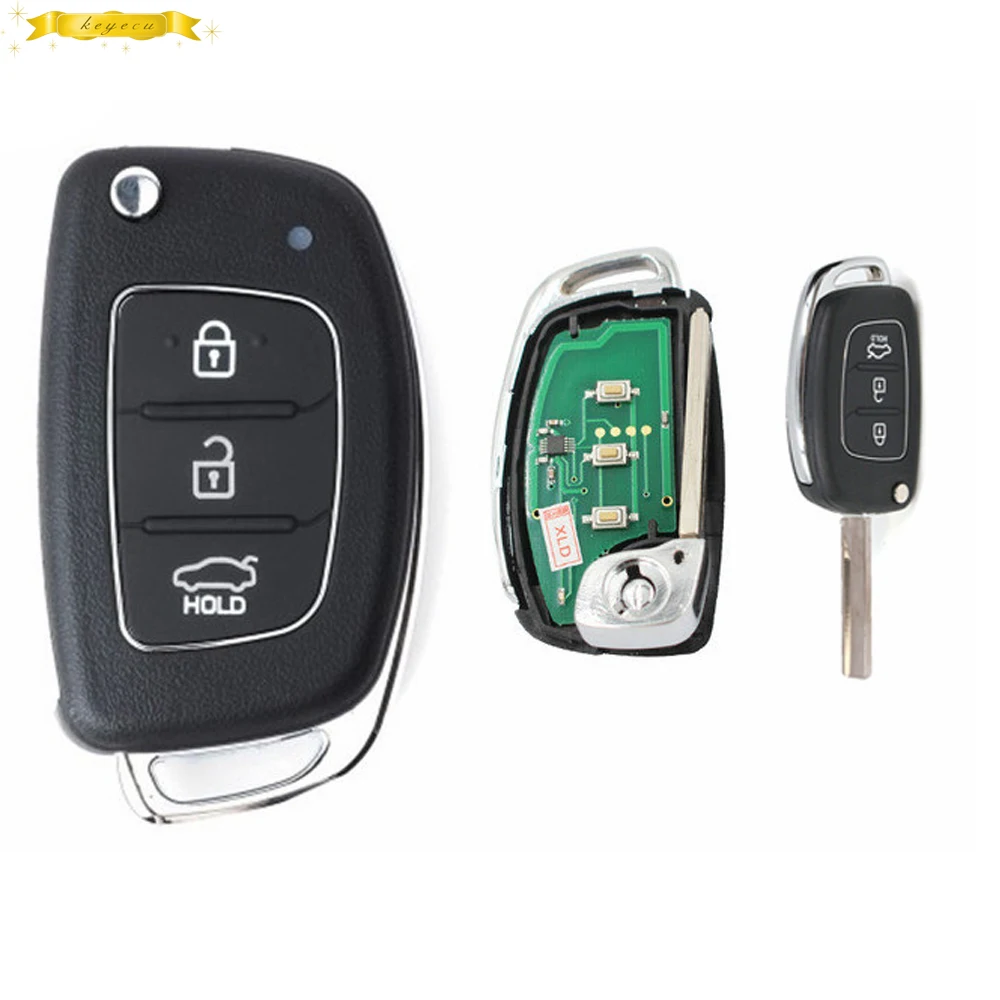 KEYECU Replacement 3 Button Smart Flip Remote Car Key Fob 433MHz ID46 for Hyundai Accent 2014