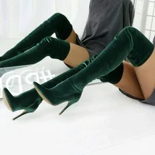 Hot Selling Green Velvet Tight High Boots Pointed Toe Over The Knee Boots Thin High Heels Slim Fit Skinny Women Long Boots цена Hot Selling Green Velvet Tight High Boots Pointed Toe Over The Knee Boots Thin High Heels Slim Fit Skinny Women Long Boots цены онлайн