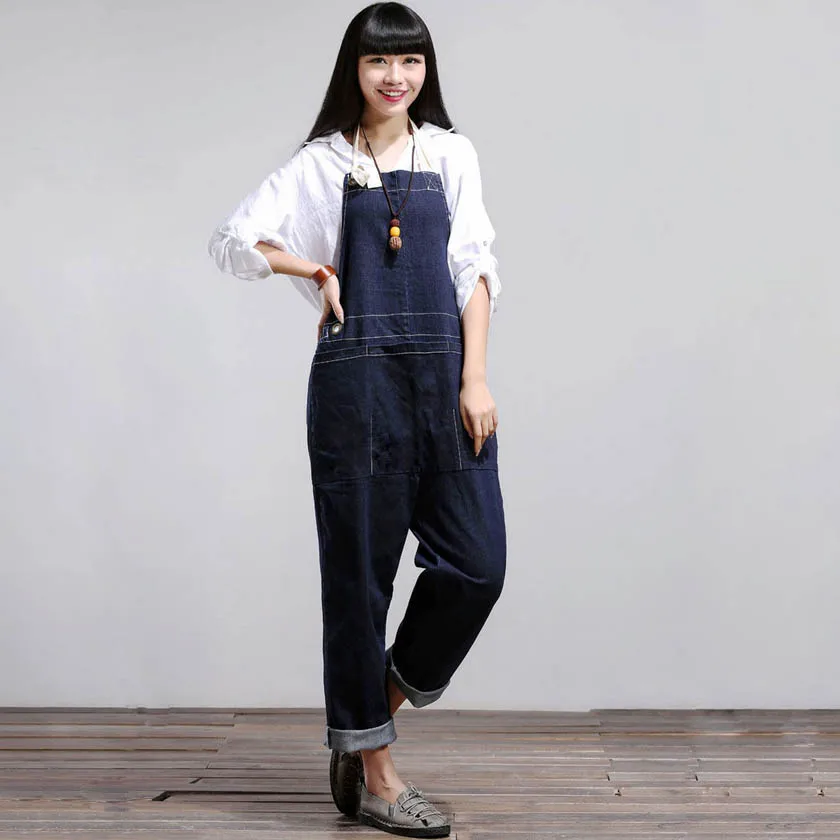 2017 Vintage Women Halter Denim Jumpsuit Overalls Plus