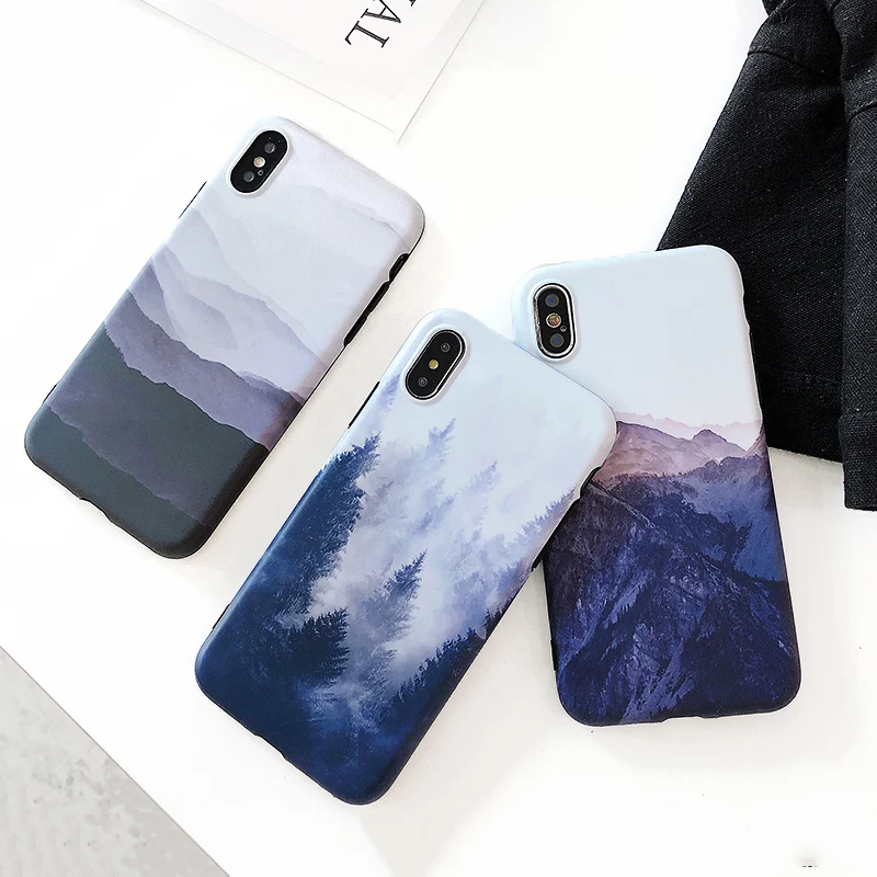 Landscape scenery painted case for iphone X 7 7Plus Forest mountain TPU Case For 6 6s 6Plus 8 8plus back cover |