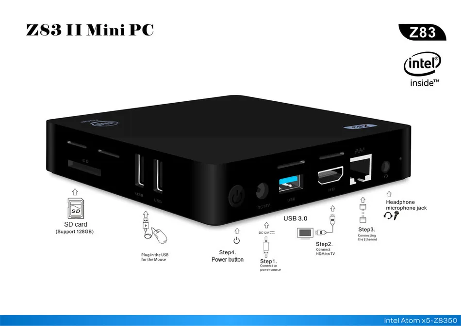 Z83II Windows 10 Мини ПК Intel Atom x5-Z8350 четырехъядерный 2G 3 2G 64G 2,4G 5,8G WiFi смарт-приставка Minipc