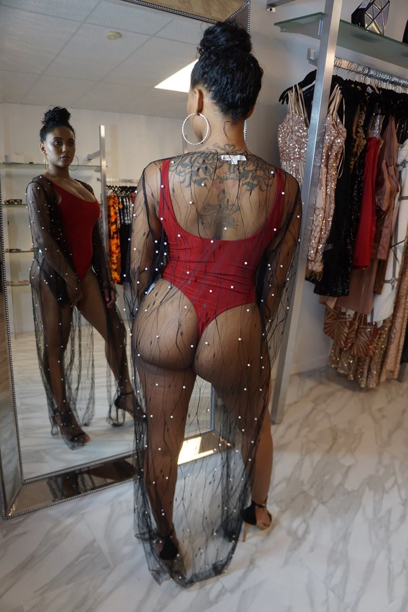 Black Mesh Swimsuit Cover Up 2018 Vestidos Summer Women (4)