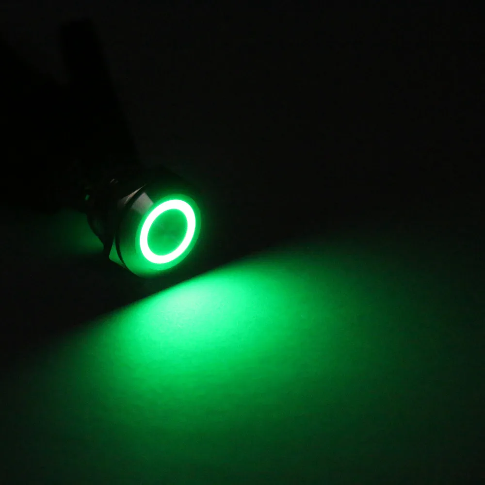 

Areyourshop Push Button Switch Mini 4 Pin 12mm Green LED Metal Push Button Momentary Switch Waterpro