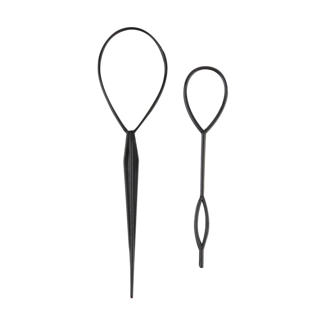 2 pcs Crash Hair Braid Maker Ponytail Creator Black Plastic Loop Hair Styling Tools Topsy Pony Tail Clip Styling Tool for Lady