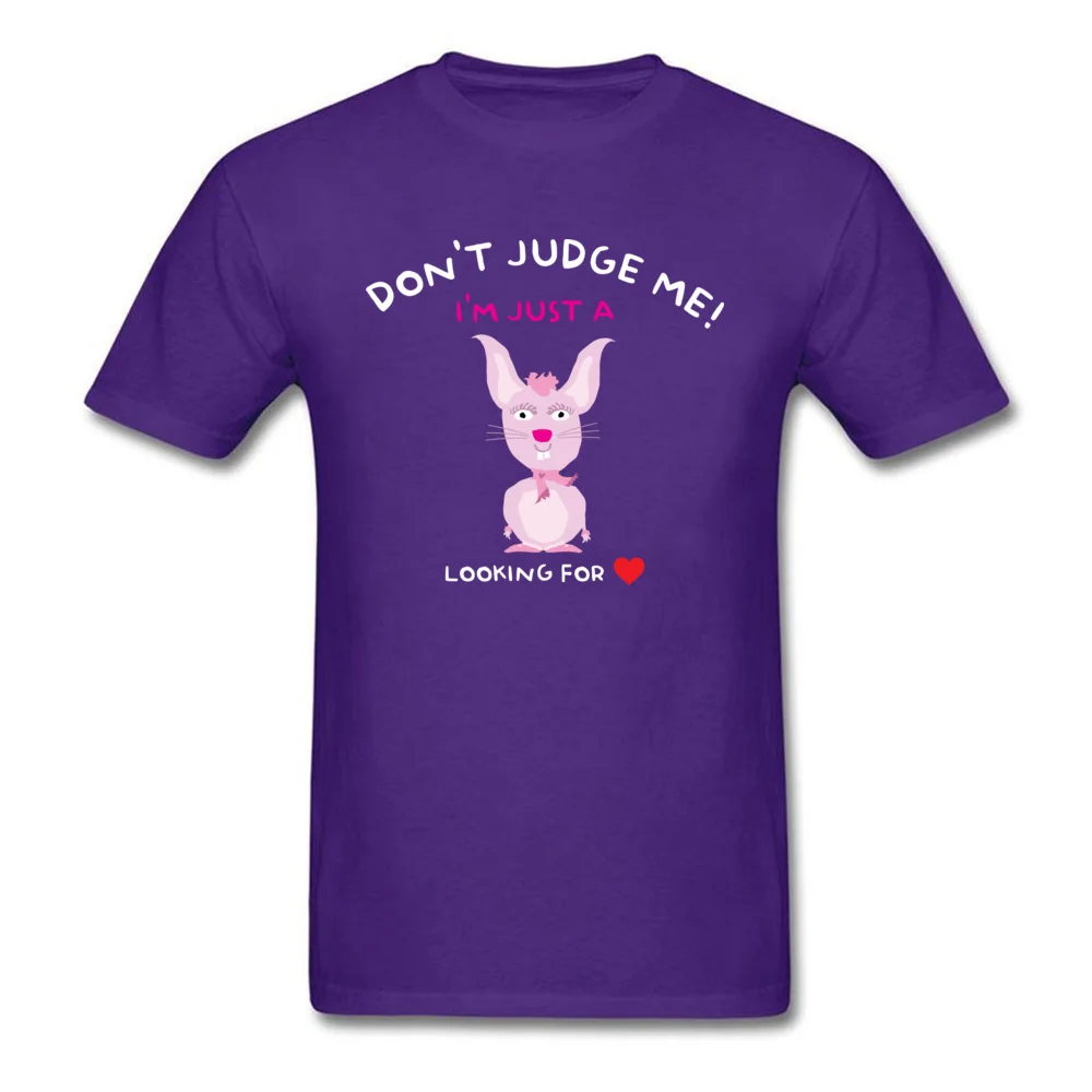 Personalized Tshirts Dominant Short Sleeve Summer 100% Cotton O-Neck Mens Tops Shirts comfortable T-Shirt April FOOL DAY Don`t judge me I`m just a bunny looking for love purple