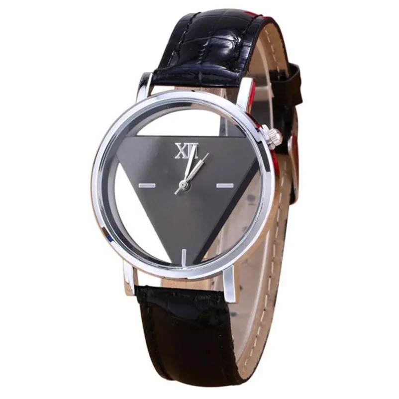

Relogio feminino skeleton watch Triangle watch women Delicate transparent hollow leather strap wrist watch quartz dress watch