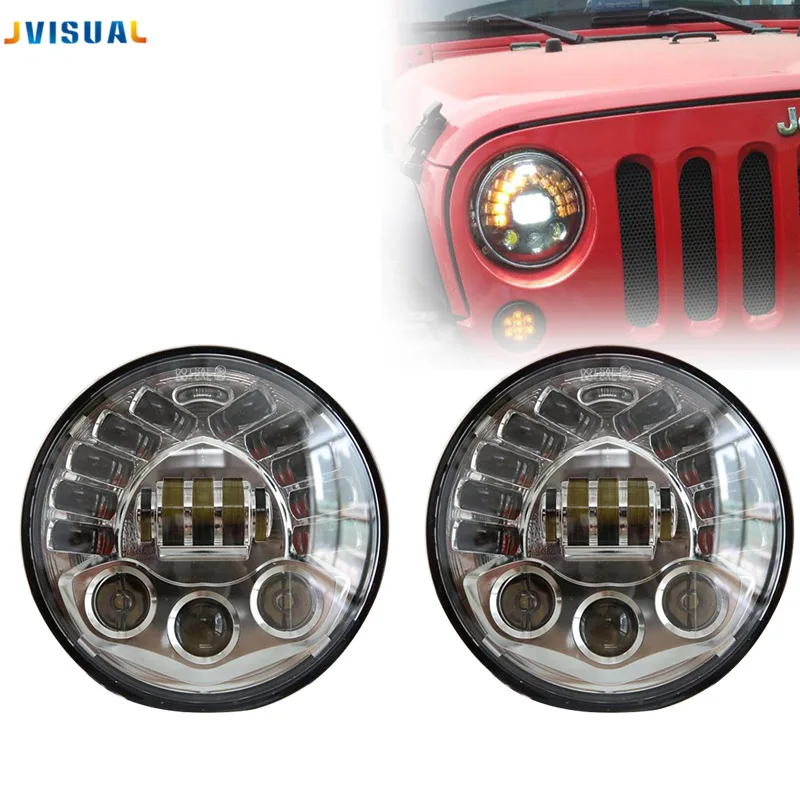

7Inch LED Headlight 70W 30W High Low Beam Angel Eye DRL Auto Light for Jeep Wrangler Hummer Lada Niva