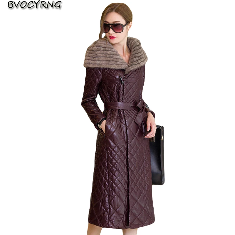 winter artificial sheepskin leather coat women slim jacket Long artificial mink fur collar Coats down jackets plus Sizes Q925