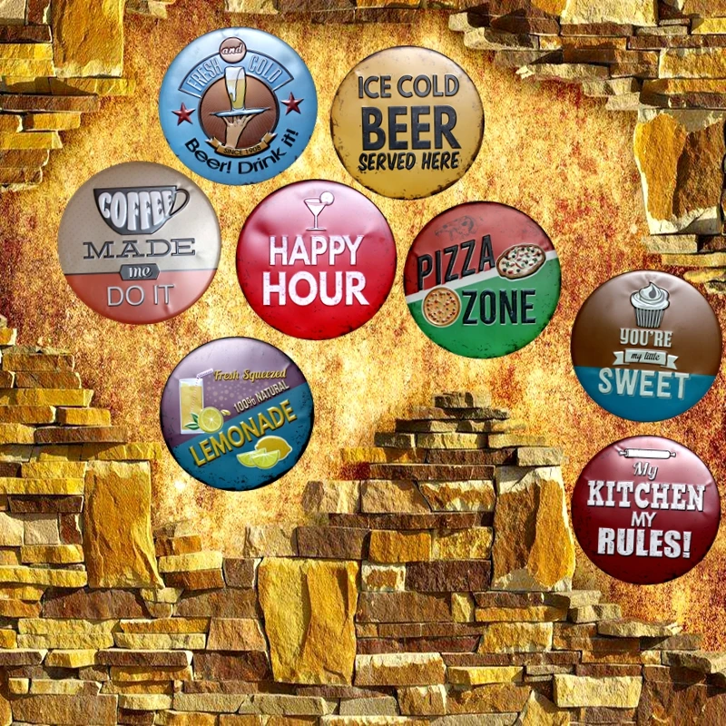 

Beer Coffee Irregular Round Tin Signs Vintage Plaque Metal Wall Cafe Garage Pub Home Restaurant Art Decor 30CM U-7