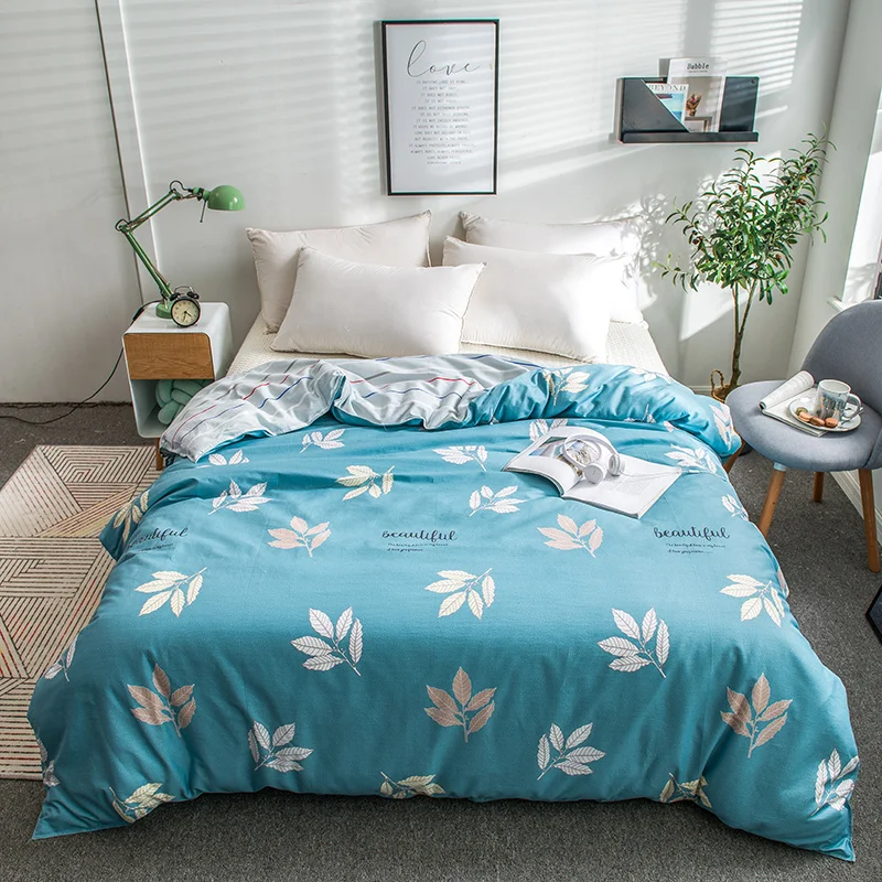 

Light Blue Leaf Pattern 1Pcs Student Child Adult Bedding Cotton 200x230cm 220x240cm 5 Size Duvet Cover Quilts Comforter Case