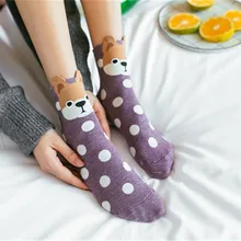 Осенние и зимние женские носки с ушками серия с персонажами из мультфильмов о животных милая собака Kawaii Harajuku стиль забавные носки подарки Meias
