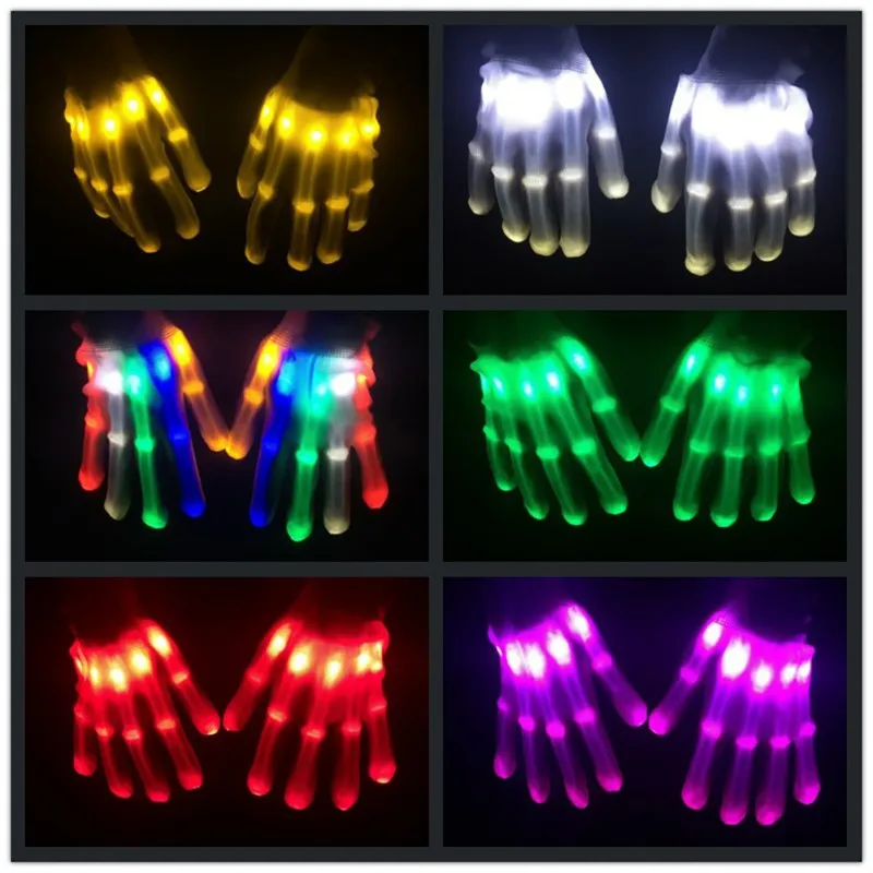 Пара красосветодио дный светодиодных перчаток Rave Light Finger Lighting мигающие перчатки унисекс скелетная перчатка