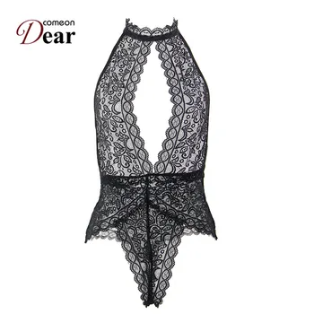 

Comeondear Sexy Body Hot Backless Womens Body Suits Lace Open Cup Teddy One Piece Jumpsuit Bodysuit Halter Combishort RJ80737