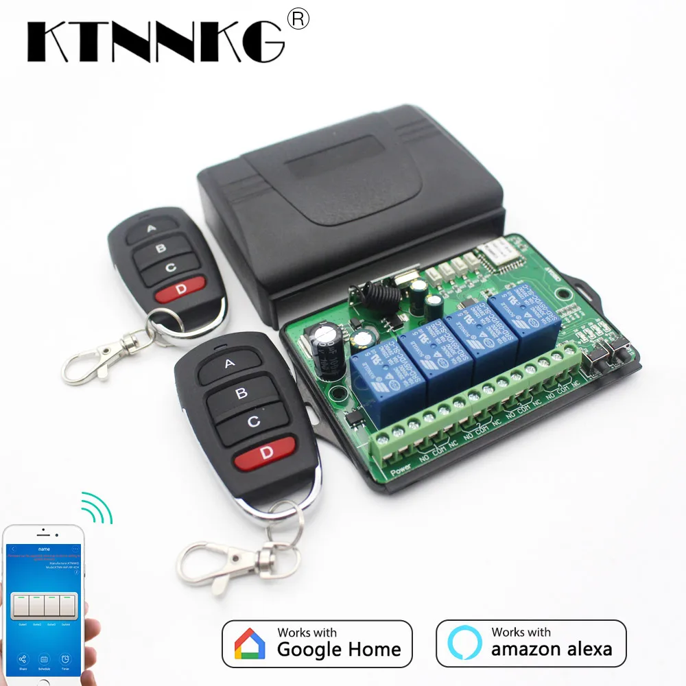Tanie KTNNKG AC DC 7 V 36 V 4CH WiFi przełącznik zdalny bezprzewodowy uniwersalny odbiornik drzwi garażowych i 2 4 sztuk Ev1527 433MHz RF zdalne sterowanie
