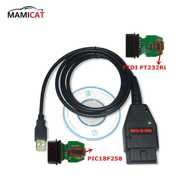 

VAG K+CAN Commander 1.4 vag USB OBD Diagnostic Interface OBD2 OBDII Cable For VAG Series With FTDI FT232RL PIC18F258 Chip
