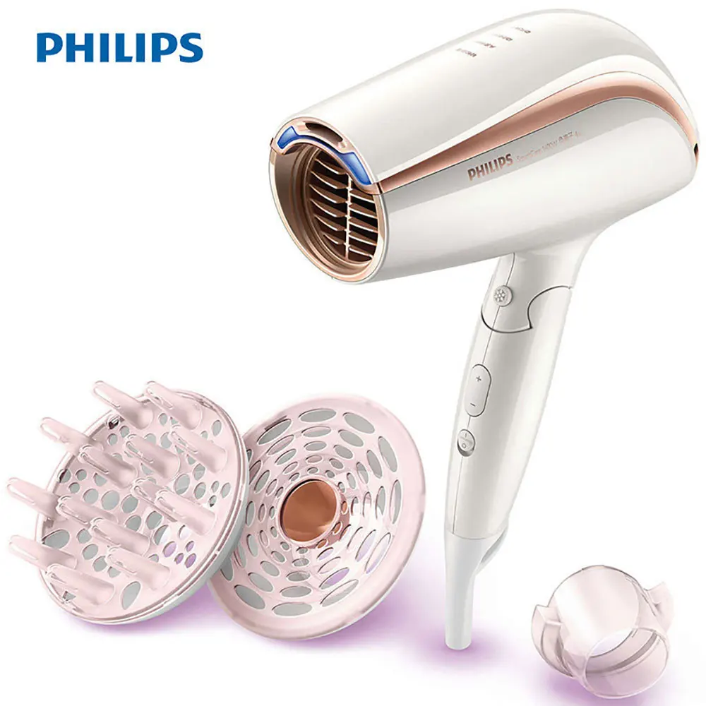 Philips Smart Care фен для волос BHC208 с ветровым теплом, анион, уход за волосами, фен для волос, 1600 Вт, отрицательный ион, складной, 220 В - Цвет: Серебристый