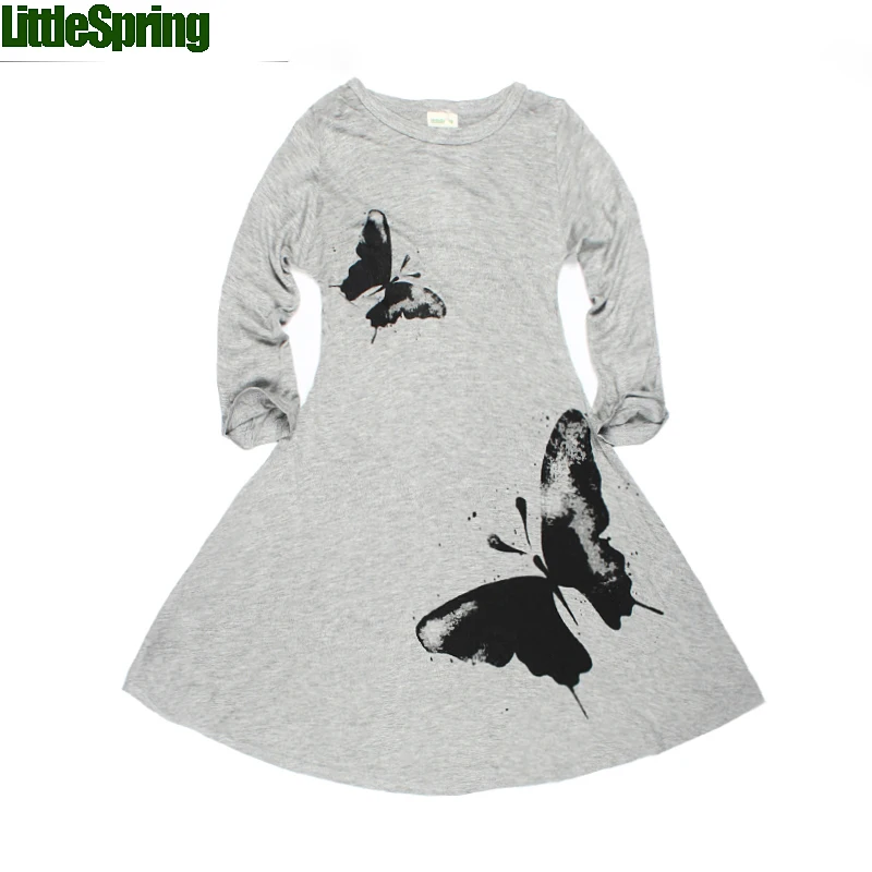 

LittleSpring Girls dress 100-140 butterfly Autumn children clothing casual dress girl Full butterfly print girl dress baby dress