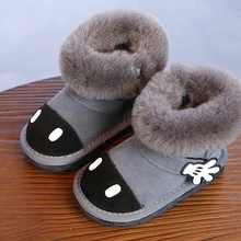 Новые зимние детские ботинки в Корейском стиле; удобные и милые зимние ботинки с натуральным мехом для девочек; модные детские ботинки
