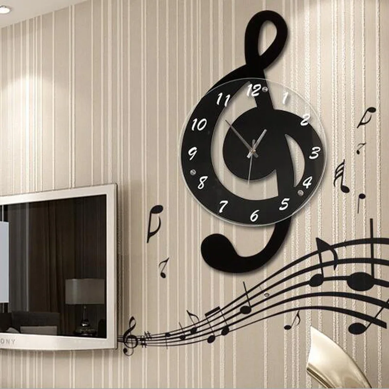 М. Сверкающие музыкальные настенные часы для комнаты креативная личность кварцевое украшение художественные часы Mute The Piano Room Кофейня