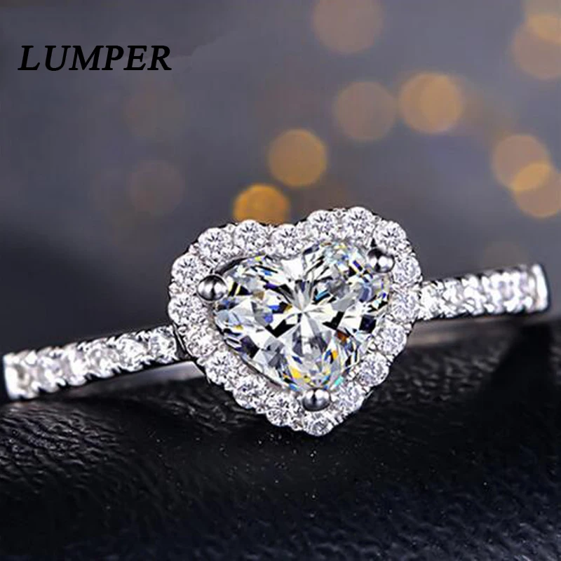 

LUNPER 2018 Hot Fashion Silver Color Stainless Steel Zircon Couple Ring Engagement ring Women's Ring Men's Ring US Size 5-9 07