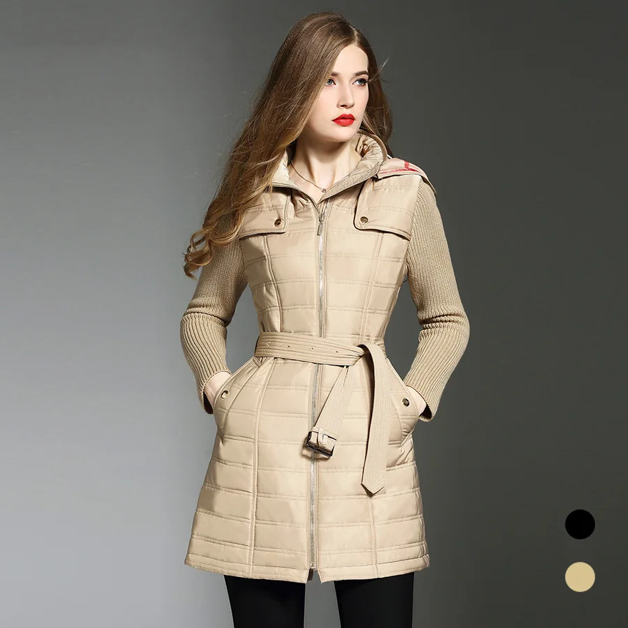 Модные женские туфли с поясом, парки, пальто, осенне-зимняя вязаная одежда с длинным рукавом Женские теплые сапоги до середины голени с капюшоном длинное пальто для женщин D531