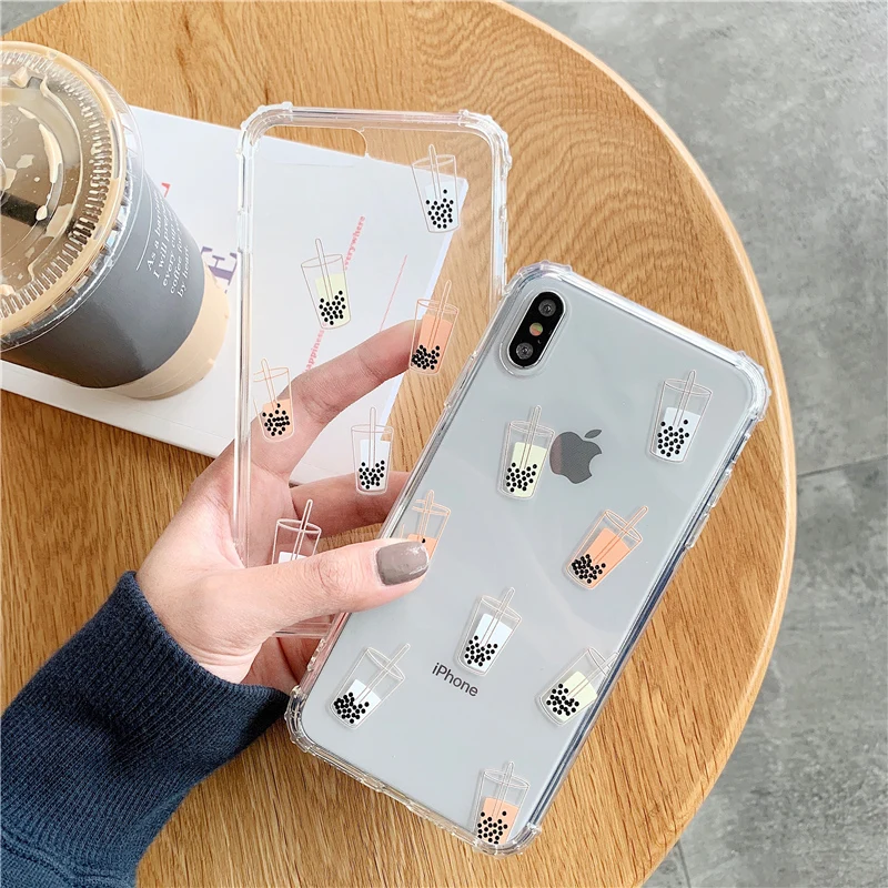 شاي فقاعات للصدمات جراب هاتف ل iphone X XR XS XS ماكس سيليكون هلام حقيبة لهاتف أي فون 6 6 s 7 8 زائد الزاوية المضادة للسقوط غطاء