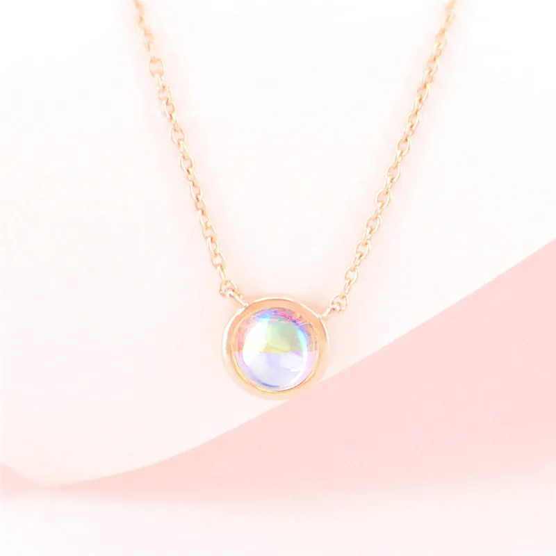 

ROMAD Moon Stone Pendant Necklace for Women Round Engagement Chain necklace Rose Gold Wedding Accessories R4