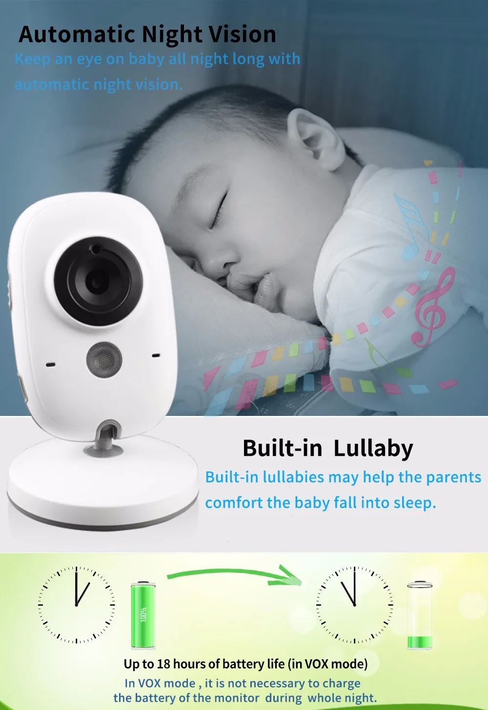 Уход за ребенком 3,2 дюймов беспроводной видео высокого разрешения детская няня, безопасность камера ночного видения ребенок спящий температура монитора