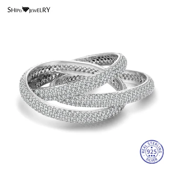 

Shipei 100% 925 Sterling Silver Fine Jewelry Pave Setting Small Sapphire 3 Circle Ring Pendant for Women Anniversary Gift