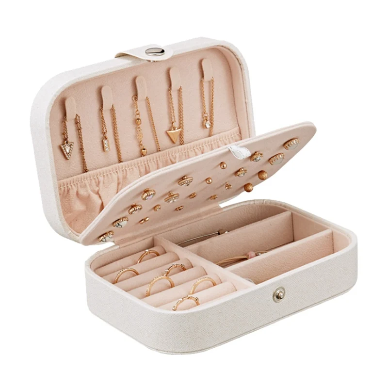 

Fresh Simple Girl Earrings Plate Jewelry Box Protable Leather Earrings Ring Multi-function Jewelry Storage Box