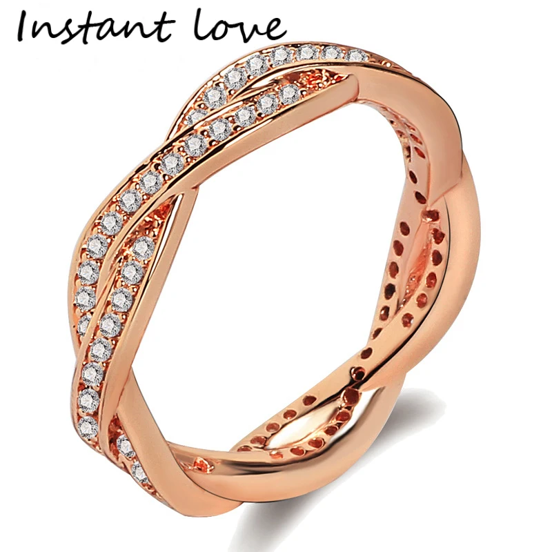 Женское кольцо с венком в полоску INSTANT LOVE розовое золото инкрустированным