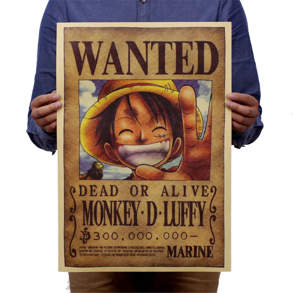 Наклейки на стену наклейки обои винтажная бумага аниме постер одна штука Luffy Wanted