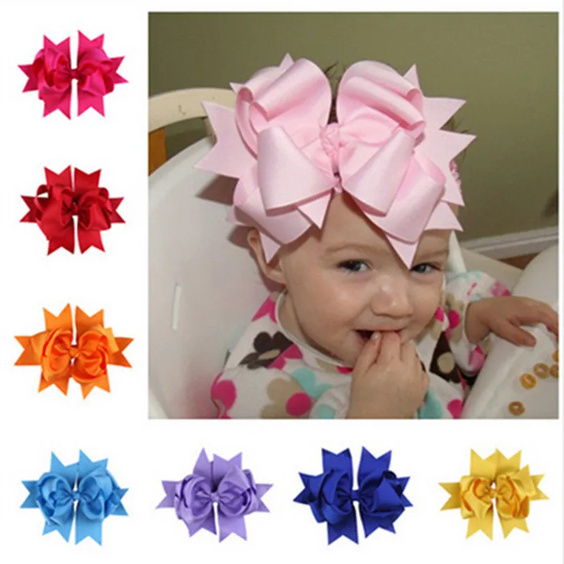 1pcs/lot 7 inch baby girl solid big hair bow flower baby barrettes