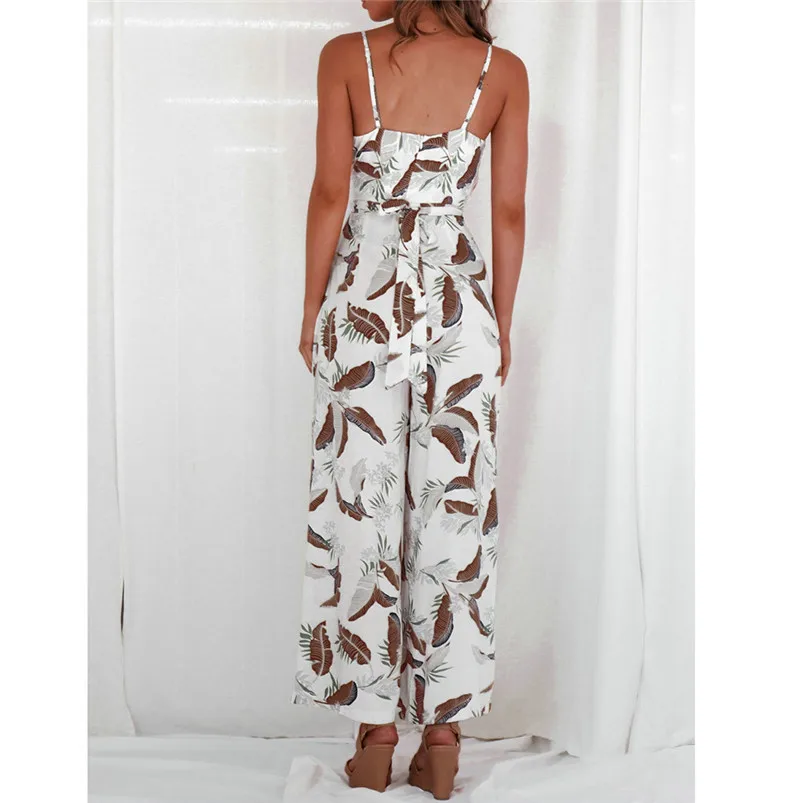 Fashion Women Lady Summer Casual Jumpsuit Floral Print V Neck Lace up Wide Leg Boho Sleeveless Romper Party Beach Playsuit F18 (7)