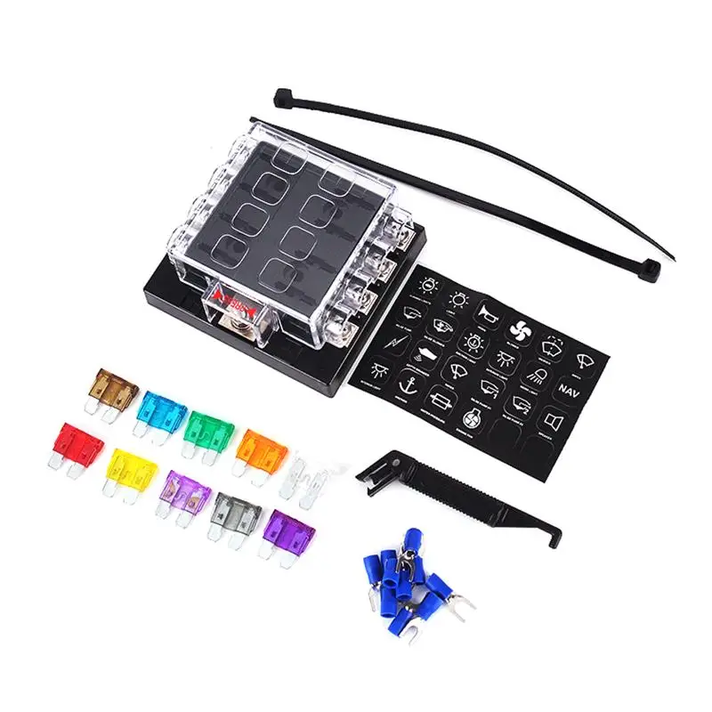 

8-Way Blade Block Fuse Box Holder With Fuse Protection Cover For Automotive Marine Vehicle Parts Accessories