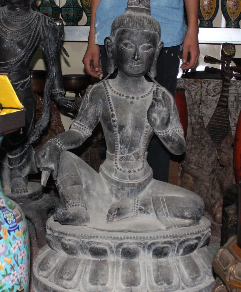 

42" Old Chinese Bronze Excellent Seat Lotus Kwan-yin Guan Yin Goddess Statue